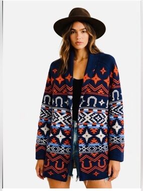 Lucky Brand Southwestern Horseshoe Americana Cardigan Medium